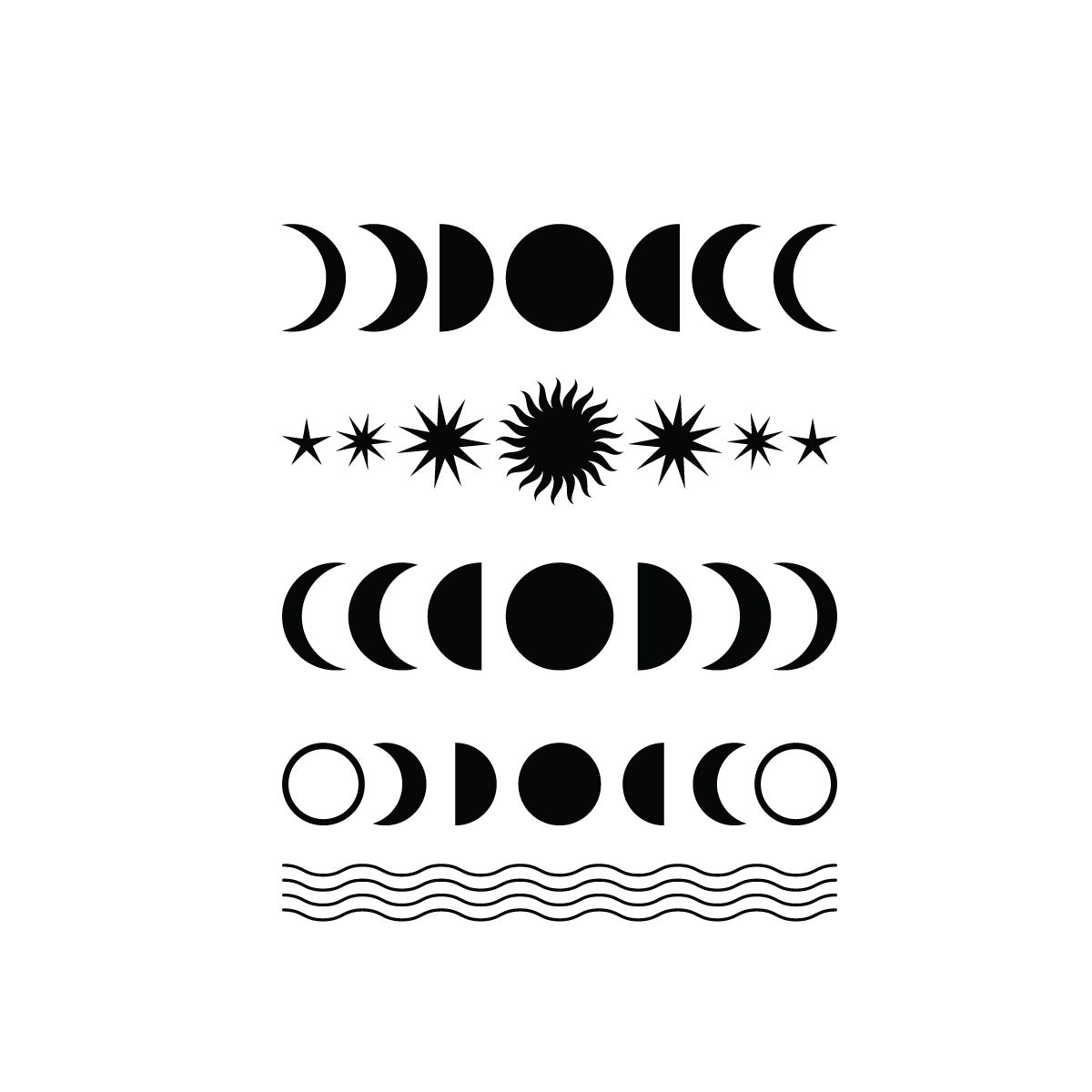 Moon and star cycles temporary tattoo